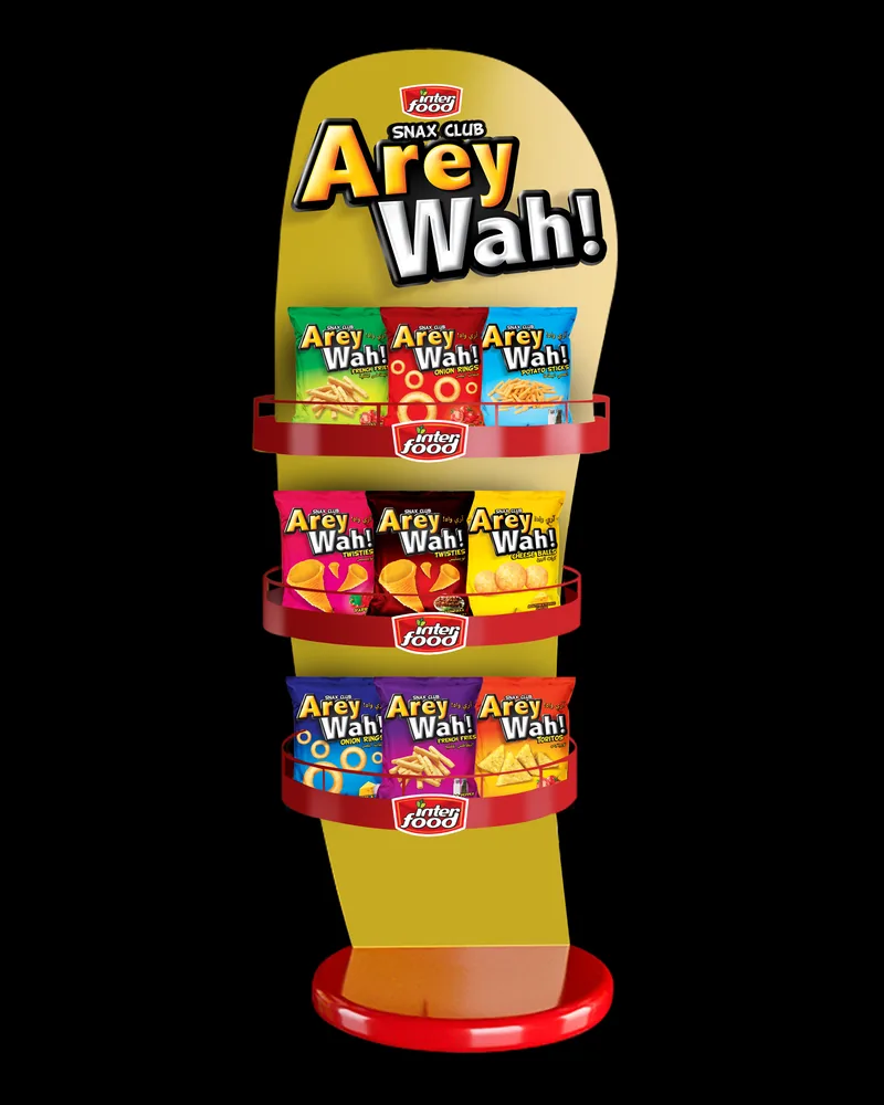Arey Wah! Snax Club round display stand