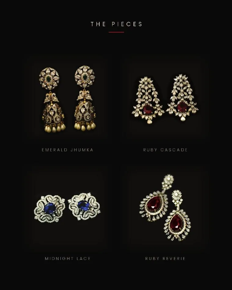 Couture de Jewels pieces: emerald jhumka, ruby cascade, midnight lace, ruby reverie
