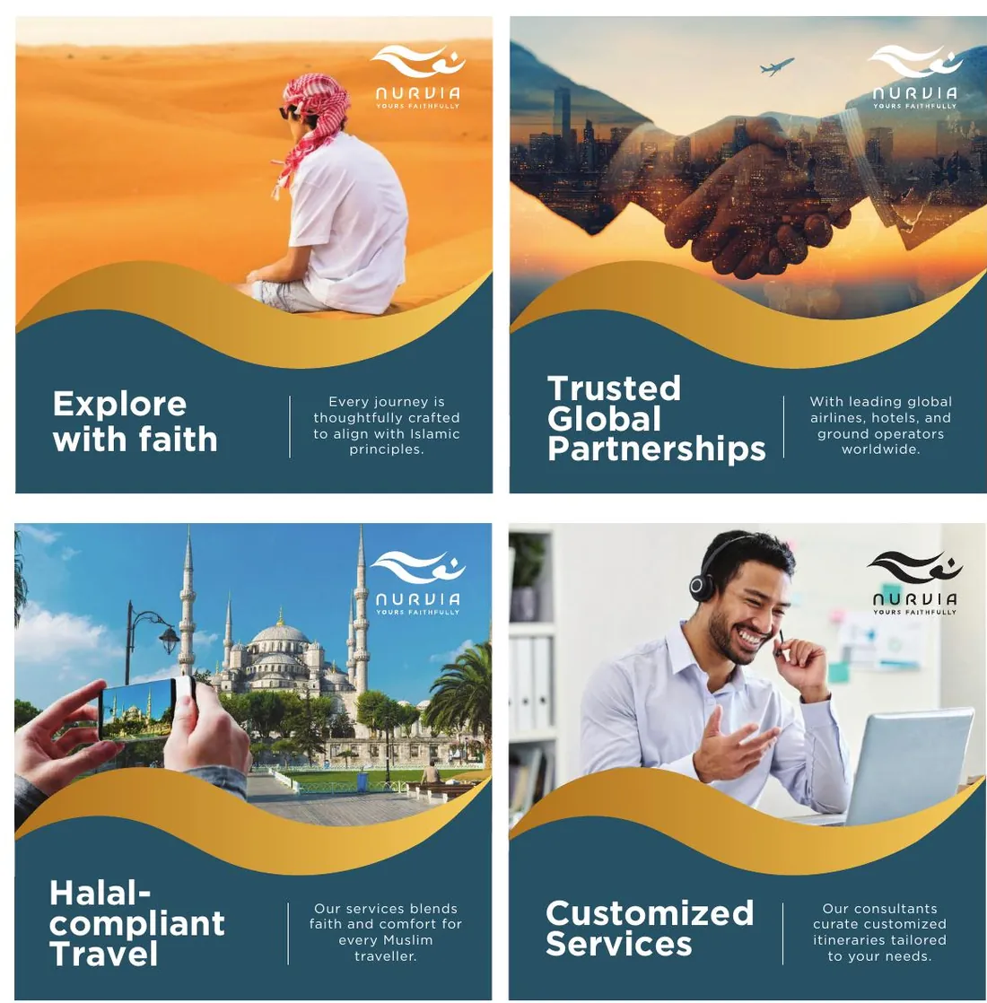 Nurvia social media posts: Explore with faith, Halal-compliant travel