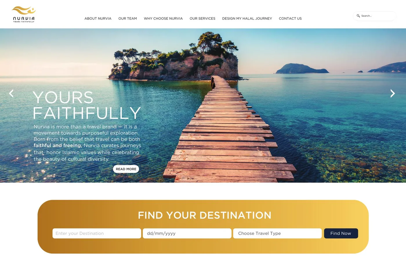 Nurvia website homepage with the Yours Faithfully hero