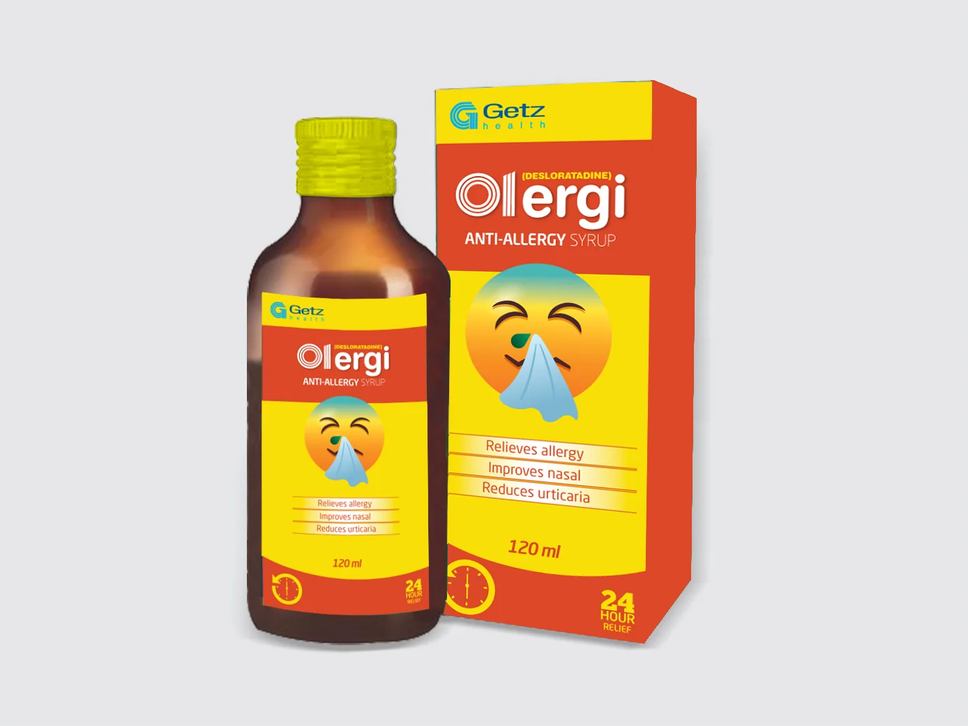 Yellow design variation: Olergi anti-allergy syrup